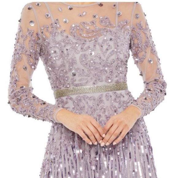 NWT Mac Duggal Long Sleeve Tea Length Dress 16 Vintage Lilac #8063 - Picture 2 of 7